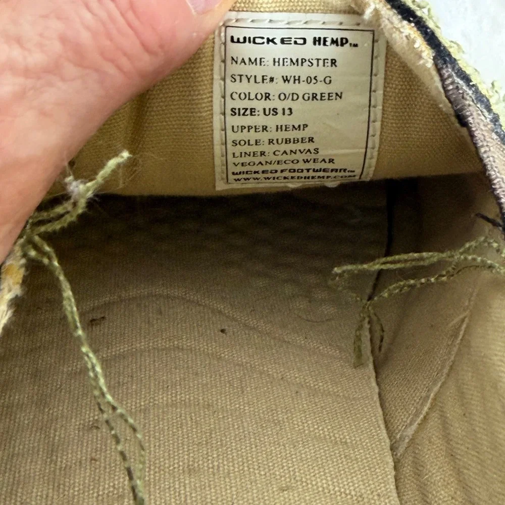 Wicked Hemp Hempster Mens 13 Olive Drab Green Slip On Loafer WH-05-G Vegan Shoes